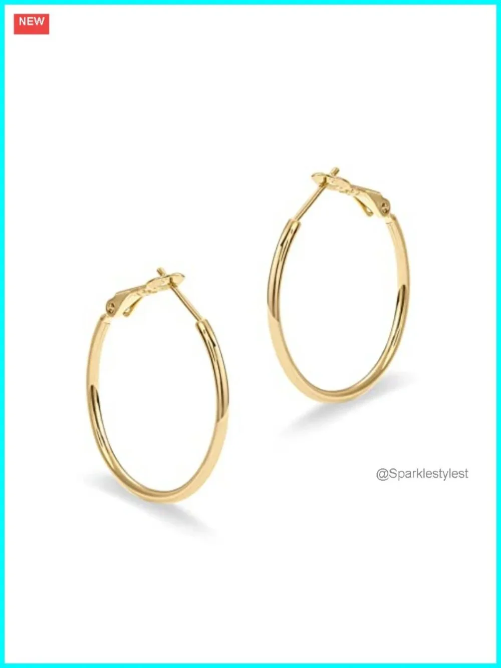 14K Gold Plated Hoop Earrings Paddle Back Hypoallergenic 30mm Everyday